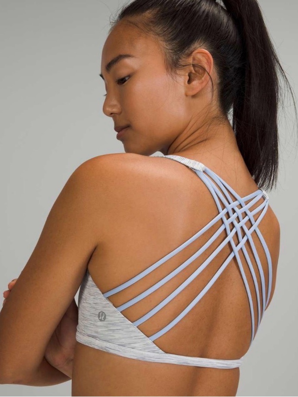 Lululemon EUC Free To Be Wild Bra Heathered Gray & Blue Size 8